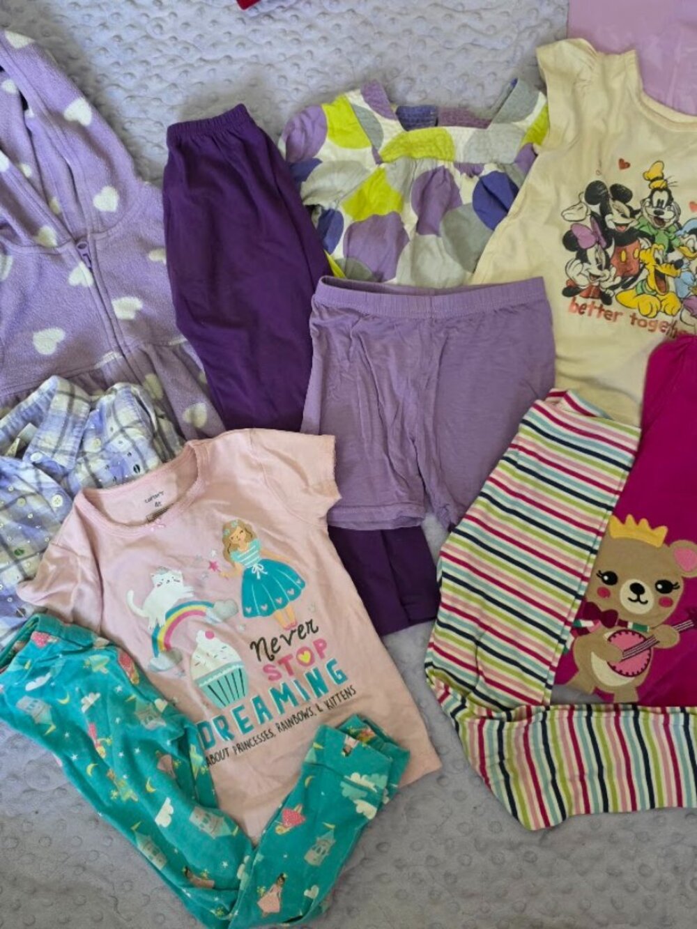 Girls 4T Clothing Bundle Disney Pajamas Fleece Jacket 10 Pieces